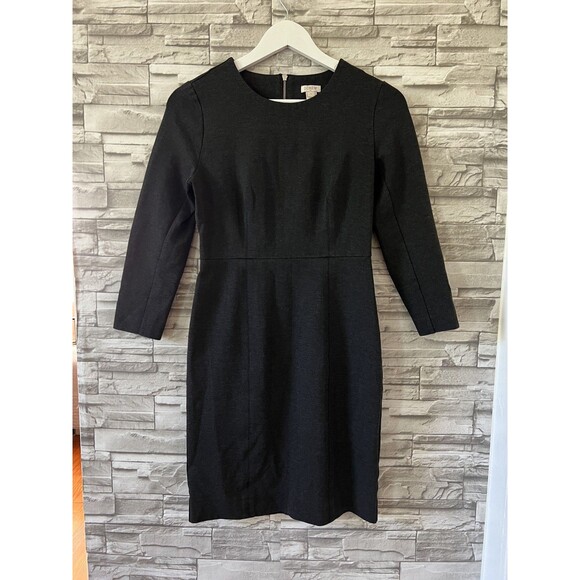 J Crew Structured Knit Sheath Dress Exposed Zipper Womens 0 Black Long Sleeve - Picture 1 of 8